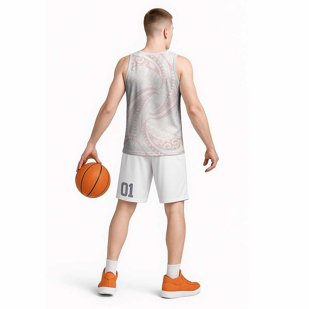 White Sunday Lotu Tamaiti Basketball Jersey Polynesian Wave Pastel Blush - Polynesian Pride