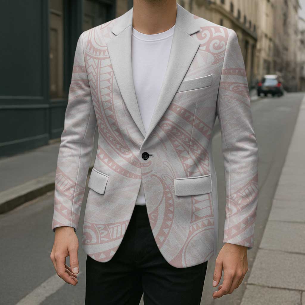 White Sunday Lotu Tamaiti Blazer Polynesian Wave Pastel Blush - Polynesian Pride