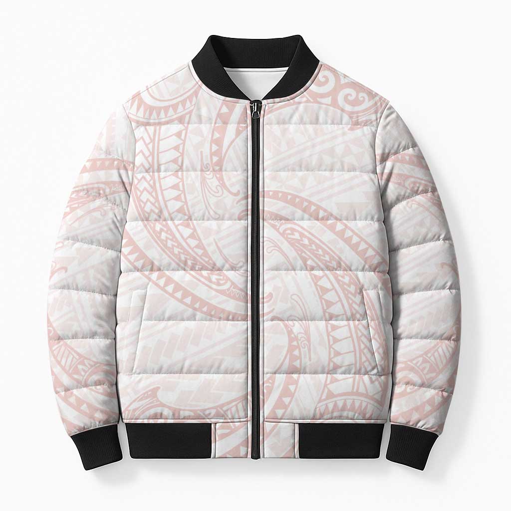 White Sunday Lotu Tamaiti Bomber Puffer Jacket Polynesian Wave Pastel Blush LT9 Unisex Blush - Polynesian Pride