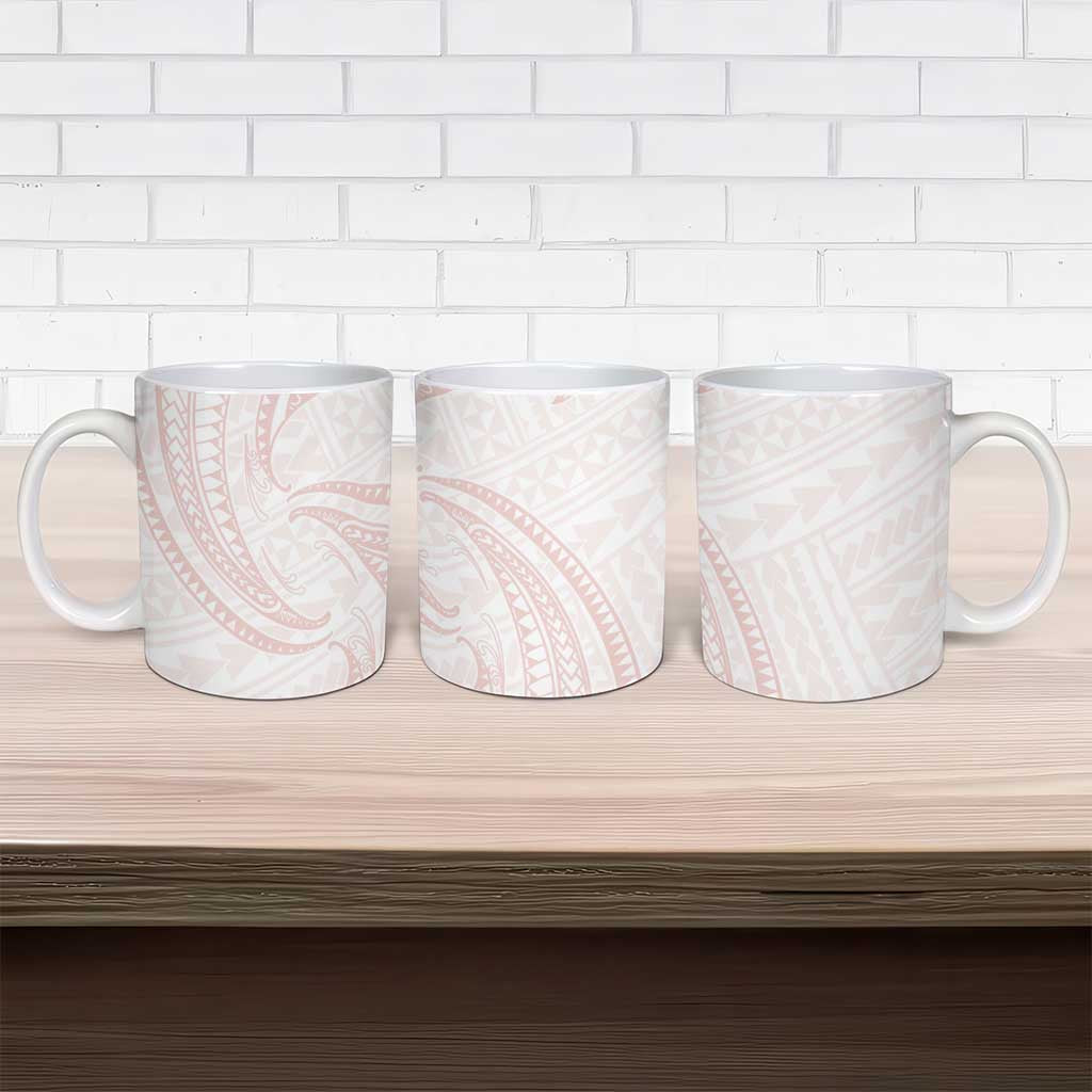 White Sunday Lotu Tamaiti Ceramic Mug Polynesian Wave Pastel Blush - Polynesian Pride