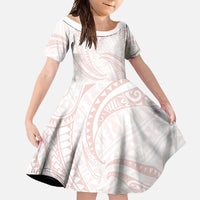 White Sunday Lotu Tamaiti Family Matching Mermaid Dress and Hawaiian Shirt Polynesian Wave Pastel Blush LT9 Daughter's Dress Blush - Polynesian Pride