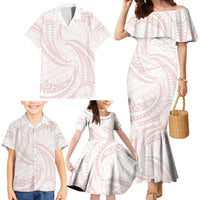 White Sunday Lotu Tamaiti Family Matching Mermaid Dress and Hawaiian Shirt Polynesian Wave Pastel Blush LT9 - Polynesian Pride