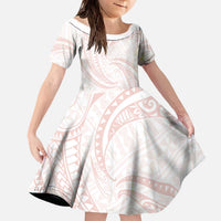 White Sunday Lotu Tamaiti Family Matching Off The Shoulder Long Sleeve Dress and Hawaiian Shirt Polynesian Wave Pastel Blush LT9 Daughter's Dress Blush - Polynesian Pride