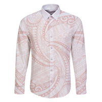 White Sunday Lotu Tamaiti Family Matching Off The Shoulder Long Sleeve Dress and Hawaiian Shirt Polynesian Wave Pastel Blush LT9 Dad's Shirt - Long Sleeve Blush - Polynesian Pride