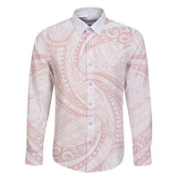 White Sunday Lotu Tamaiti Family Matching Off Shoulder Maxi Dress and Hawaiian Shirt Polynesian Wave Pastel Blush LT9 Dad's Shirt - Long Sleeve Blush - Polynesian Pride