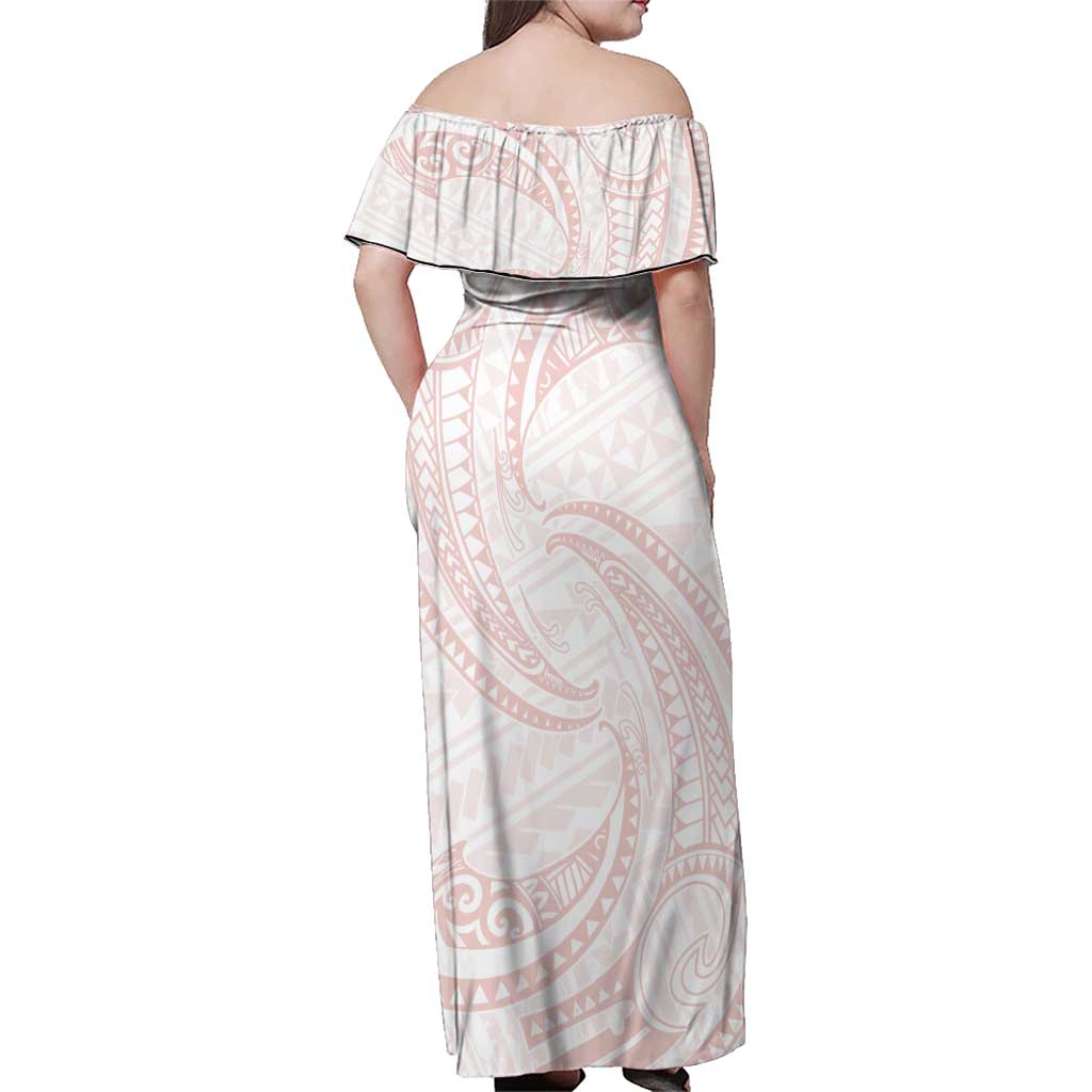 White Sunday Lotu Tamaiti Family Matching Off Shoulder Maxi Dress and Hawaiian Shirt Polynesian Wave Pastel Blush LT9 - Polynesian Pride