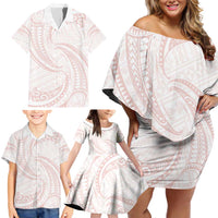 White Sunday Lotu Tamaiti Family Matching Off Shoulder Short Dress and Hawaiian Shirt Polynesian Wave Pastel Blush LT9 - Polynesian Pride