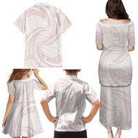 White Sunday Lotu Tamaiti Family Matching Puletasi and Hawaiian Shirt Polynesian Wave Pastel Blush LT9 - Polynesian Pride