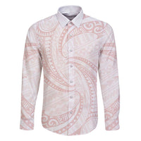 White Sunday Lotu Tamaiti Family Matching Puletasi and Hawaiian Shirt Polynesian Wave Pastel Blush LT9 Dad's Shirt - Long Sleeve Blush - Polynesian Pride