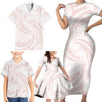 White Sunday Lotu Tamaiti Family Matching Short Sleeve Bodycon Dress and Hawaiian Shirt Polynesian Wave Pastel Blush LT9 - Polynesian Pride