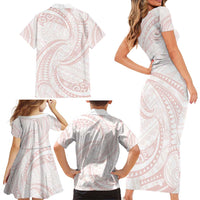 White Sunday Lotu Tamaiti Family Matching Short Sleeve Bodycon Dress and Hawaiian Shirt Polynesian Wave Pastel Blush LT9 - Polynesian Pride
