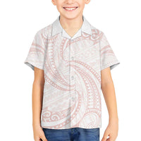 White Sunday Lotu Tamaiti Family Matching Summer Maxi Dress and Hawaiian Shirt Polynesian Wave Pastel Blush LT9 Son's Shirt Blush - Polynesian Pride