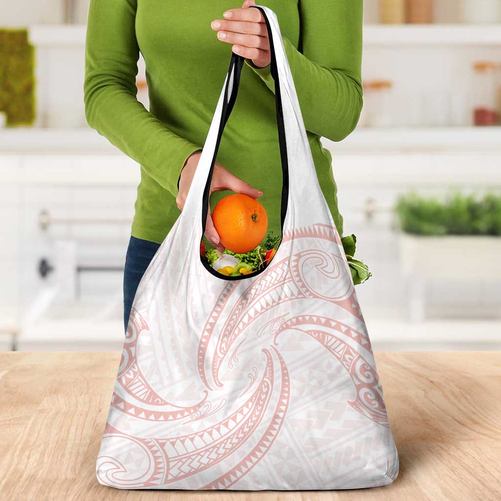 White Sunday Lotu Tamaiti Grocery Bag Polynesian Wave Pastel Blush - Polynesian Pride