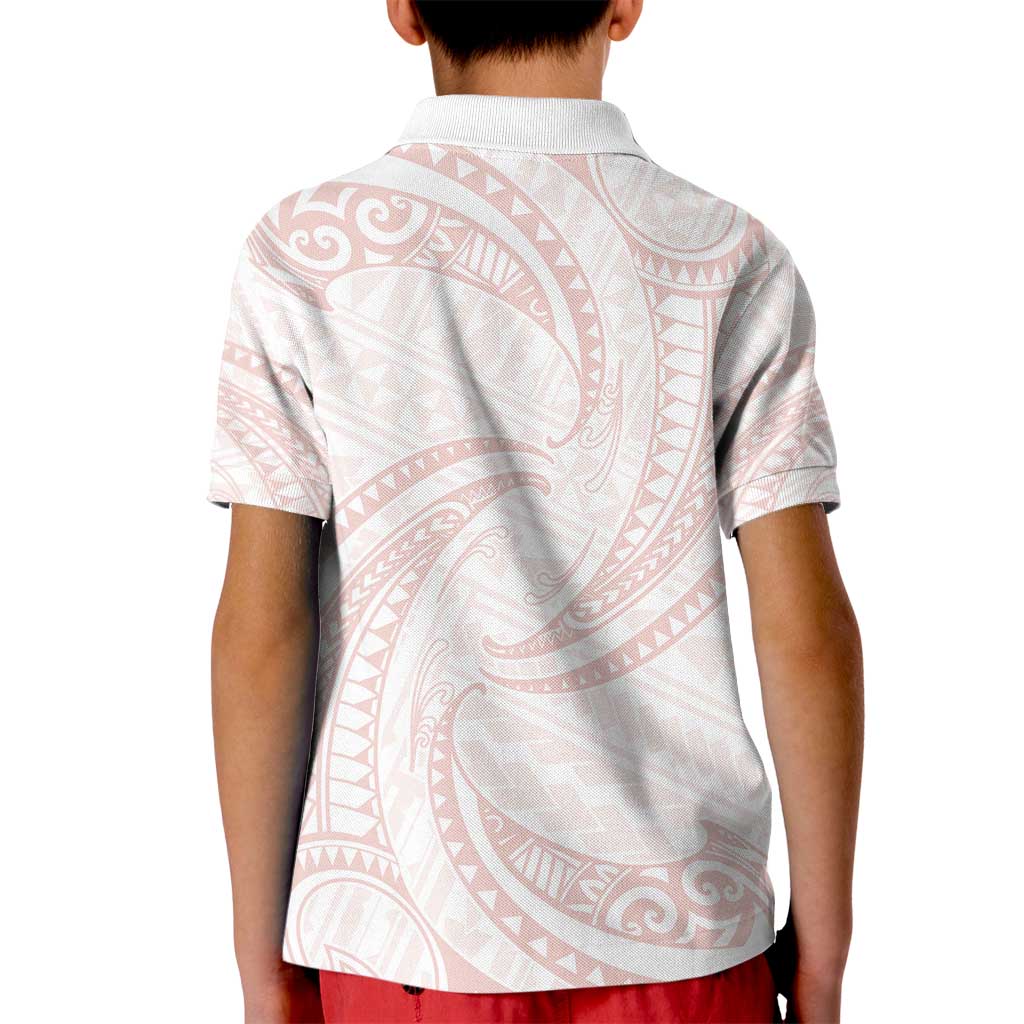 White Sunday Lotu Tamaiti Kid Polo Shirt Polynesian Wave Pastel Blush LT9 - Polynesian Pride