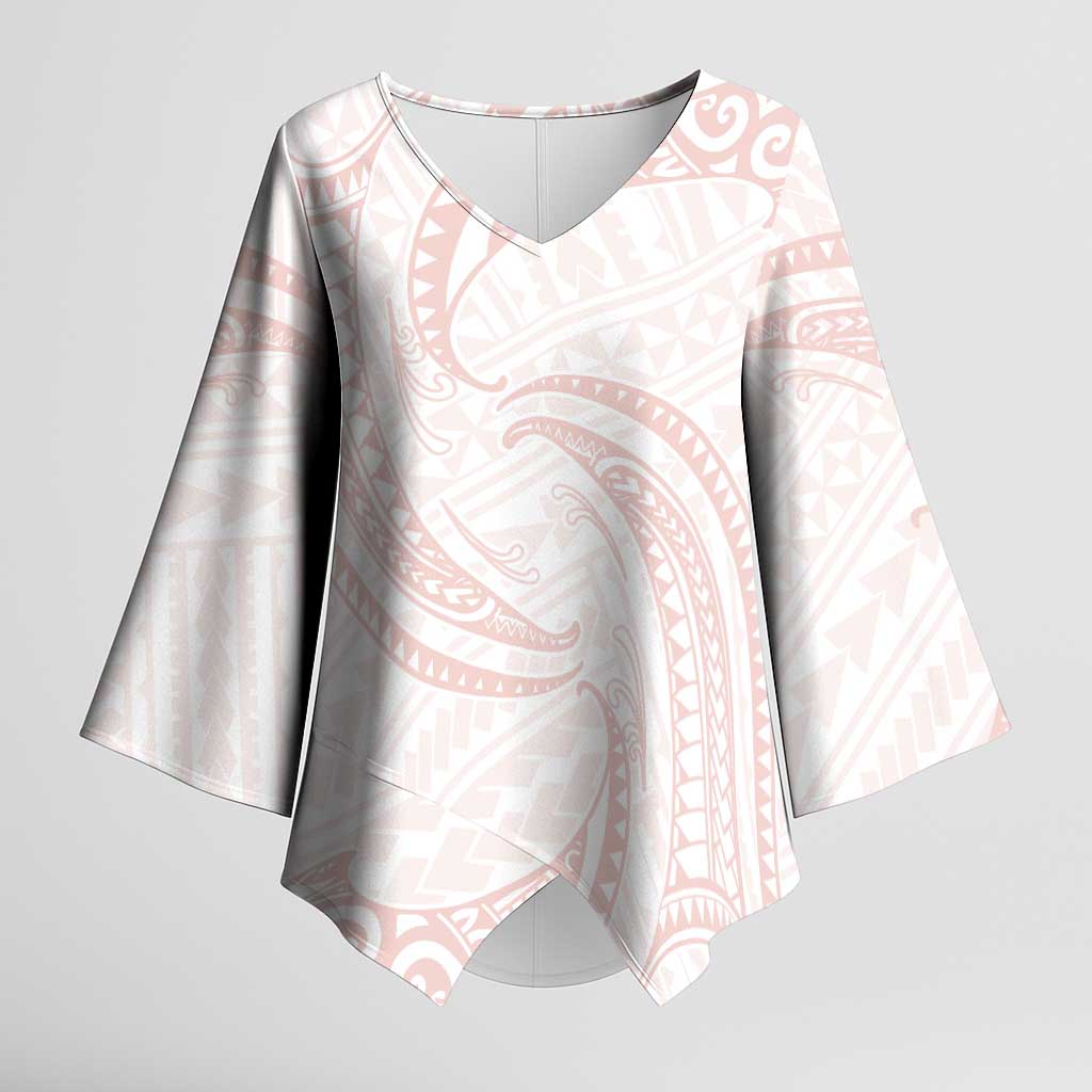White Sunday Lotu Tamaiti Kimono Sleeve Blouse Polynesian Wave Pastel Blush LT9 Female Blush - Polynesian Pride