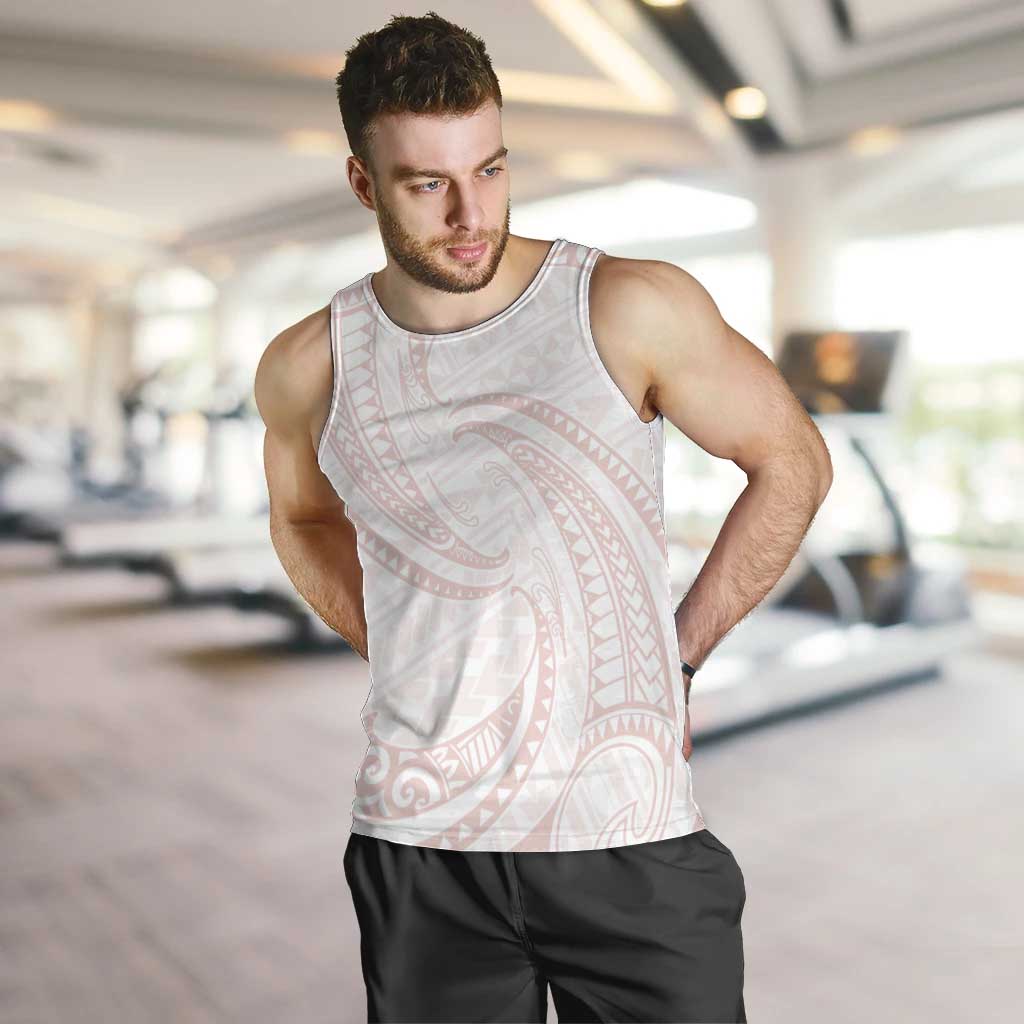 White Sunday Lotu Tamaiti Men Tank Top Polynesian Wave Pastel Blush - Polynesian Pride