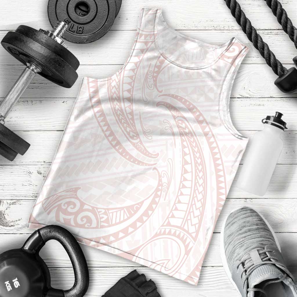 White Sunday Lotu Tamaiti Men Tank Top Polynesian Wave Pastel Blush - Polynesian Pride