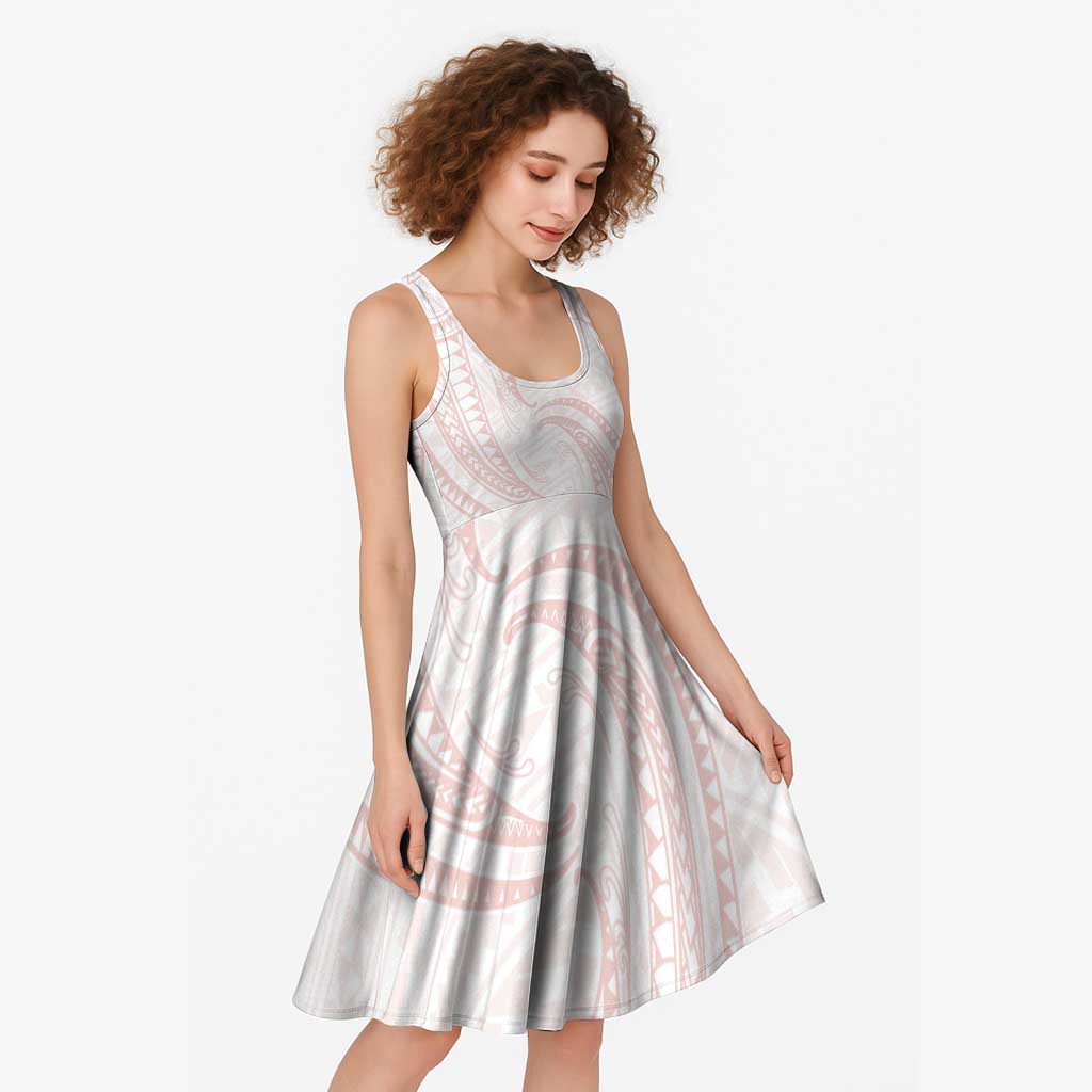 White Sunday Lotu Tamaiti Midi Dress Polynesian Wave Pastel Blush - Polynesian Pride