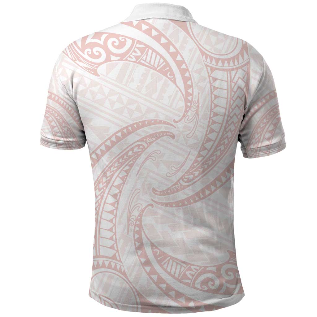 White Sunday Lotu Tamaiti Polo Shirt Polynesian Wave Pastel Blush - Polynesian Pride