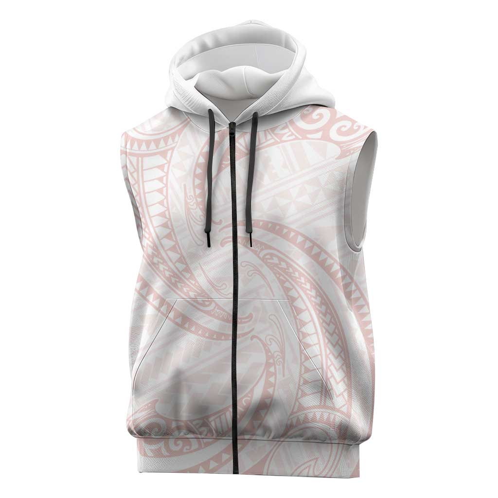 White Sunday Lotu Tamaiti Sleeveless Zip Hoodie Polynesian Wave Pastel Blush LT9 Blush - Polynesian Pride