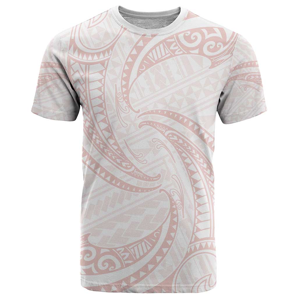 White Sunday Lotu Tamaiti T Shirt Polynesian Wave Pastel Blush - Polynesian Pride