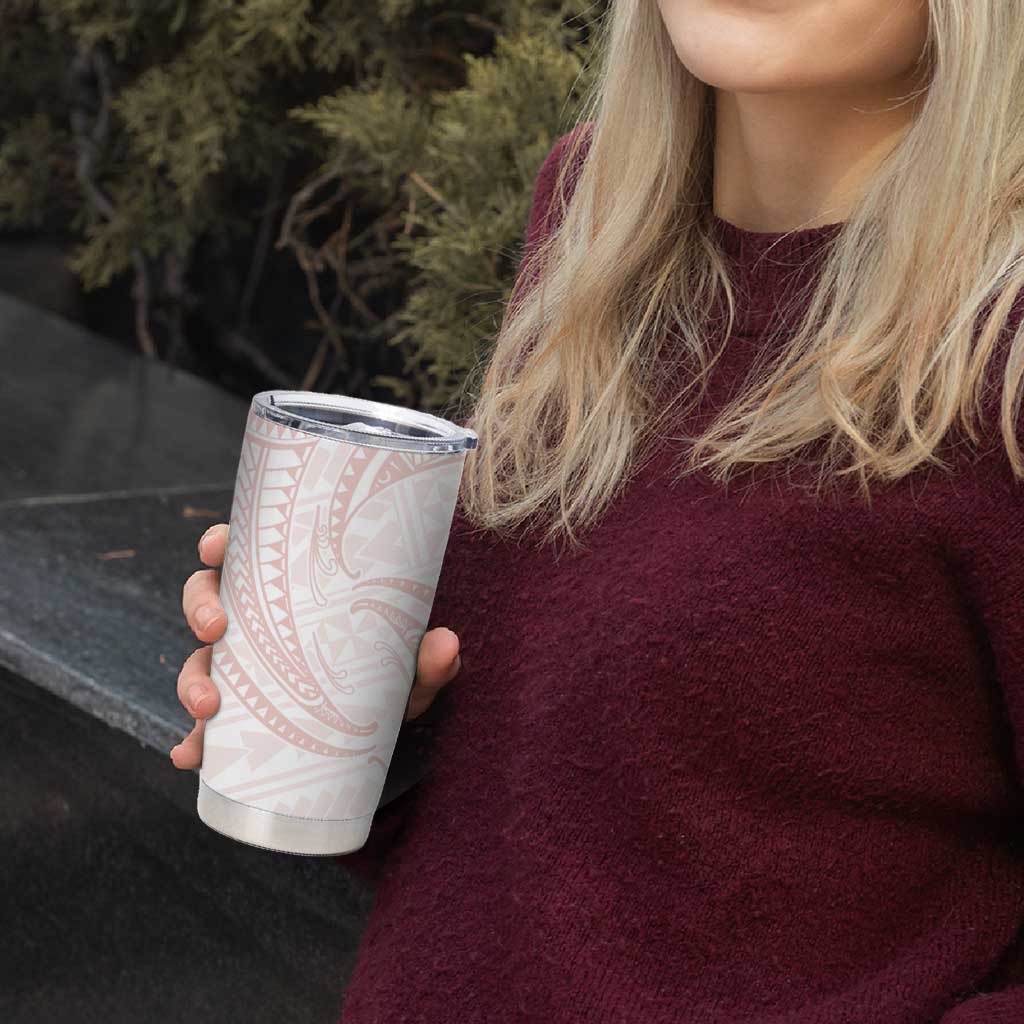 White Sunday Lotu Tamaiti Tumbler Cup Polynesian Wave Pastel Blush - Polynesian Pride