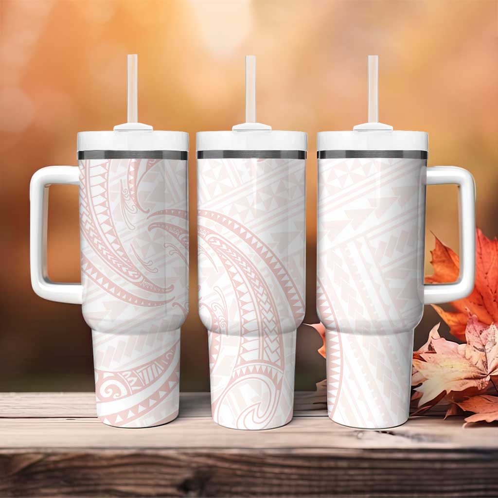 White Sunday Lotu Tamaiti Tumbler With Handle Polynesian Wave Pastel Blush - Polynesian Pride