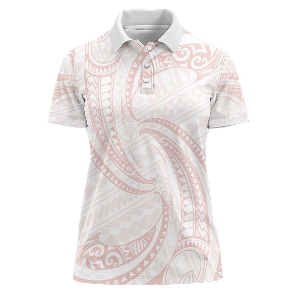 White Sunday Lotu Tamaiti Women Polo Shirt Polynesian Wave Pastel Blush LT9 Female Blush - Polynesian Pride