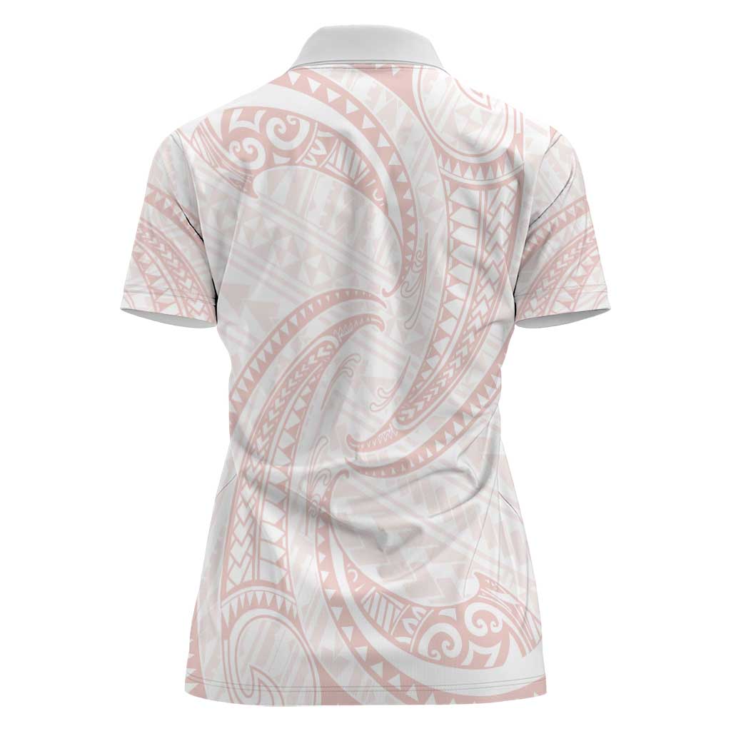 White Sunday Lotu Tamaiti Women Polo Shirt Polynesian Wave Pastel Blush - Polynesian Pride