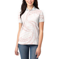 White Sunday Lotu Tamaiti Women Polo Shirt Polynesian Wave Pastel Blush - Polynesian Pride