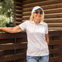 White Sunday Lotu Tamaiti Women Polo Shirt Polynesian Wave Pastel Blush - Polynesian Pride