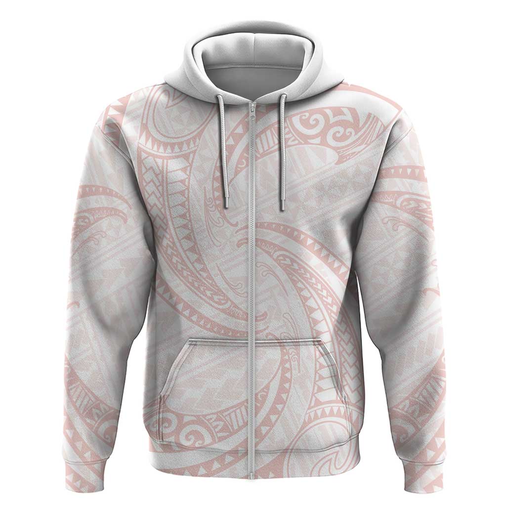White Sunday Lotu Tamaiti Zip Hoodie Polynesian Wave Pastel Blush LT9 Zip Hoodie Blush - Polynesian Pride