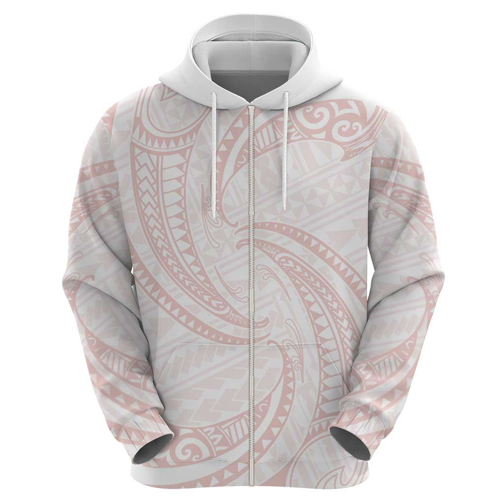 White Sunday Lotu Tamaiti Zip Hoodie Polynesian Wave Pastel Blush LT9 - Polynesian Pride