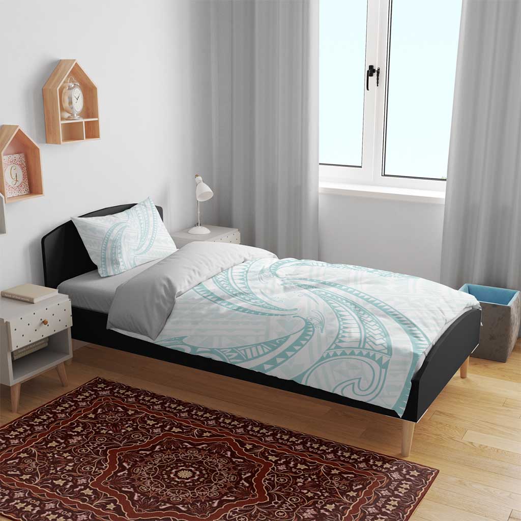 White Sunday Lotu Tamaiti Bedding Set Polynesian Wave Pastel Cyan - Polynesian Pride