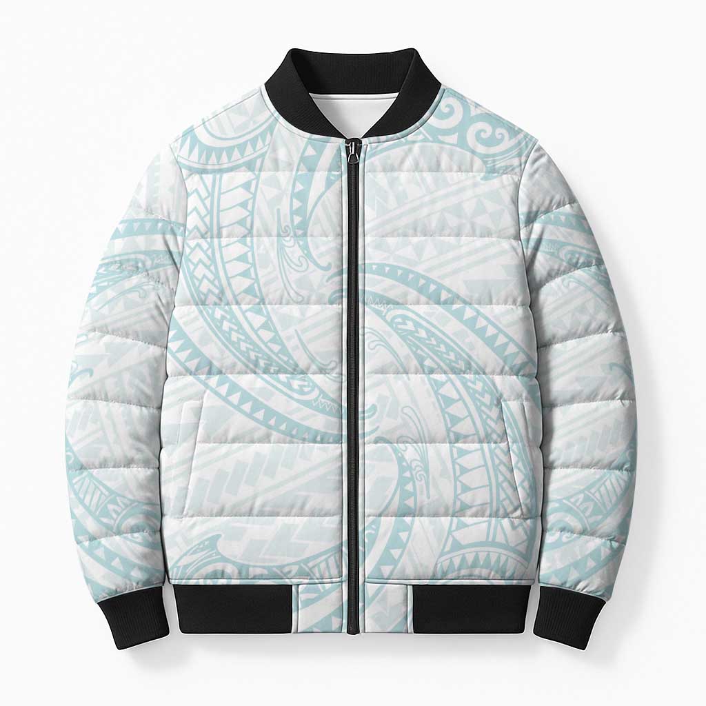White Sunday Lotu Tamaiti Bomber Puffer Jacket Polynesian Wave Pastel Cyan LT9 Unisex Cyan - Polynesian Pride