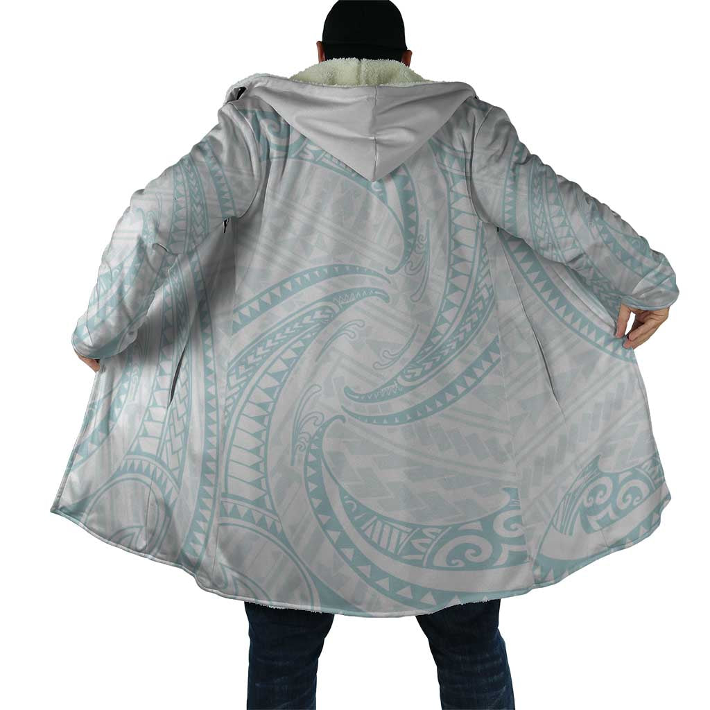 White Sunday Lotu Tamaiti Cloak Polynesian Wave Pastel Cyan - Polynesian Pride