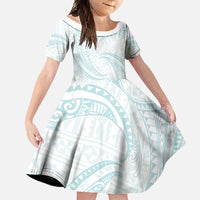 White Sunday Lotu Tamaiti Family Matching Long Sleeve Bodycon Dress and Hawaiian Shirt Polynesian Wave Pastel Cyan LT9 Daughter's Dress Cyan - Polynesian Pride