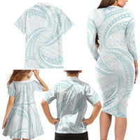 White Sunday Lotu Tamaiti Family Matching Long Sleeve Bodycon Dress and Hawaiian Shirt Polynesian Wave Pastel Cyan LT9 - Polynesian Pride