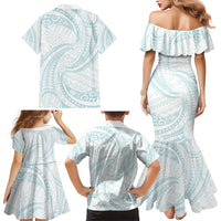 White Sunday Lotu Tamaiti Family Matching Mermaid Dress and Hawaiian Shirt Polynesian Wave Pastel Cyan LT9 - Polynesian Pride