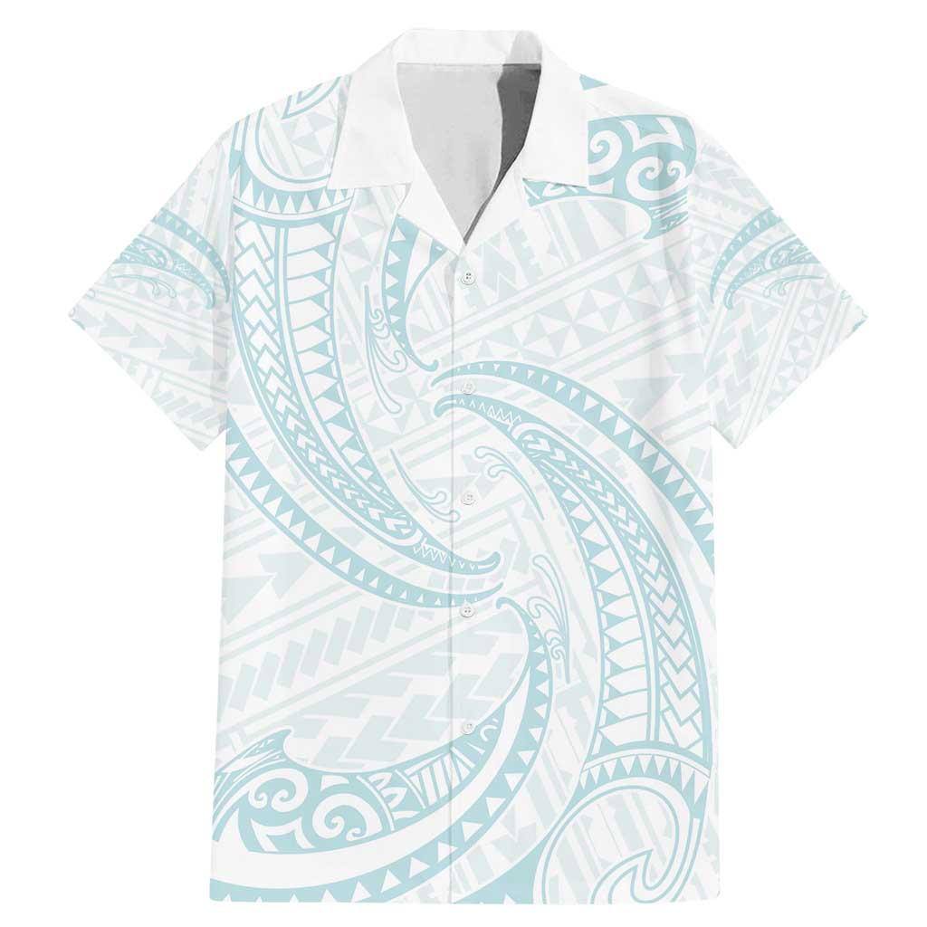 White Sunday Lotu Tamaiti Family Matching Mermaid Dress and Hawaiian Shirt Polynesian Wave Pastel Cyan LT9 Dad's Shirt - Short Sleeve Cyan - Polynesian Pride
