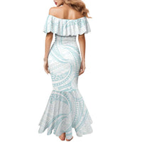 White Sunday Lotu Tamaiti Family Matching Mermaid Dress and Hawaiian Shirt Polynesian Wave Pastel Cyan LT9 - Polynesian Pride