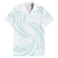White Sunday Lotu Tamaiti Family Matching Off The Shoulder Long Sleeve Dress and Hawaiian Shirt Polynesian Wave Pastel Cyan LT9 Dad's Shirt - Short Sleeve Cyan - Polynesian Pride