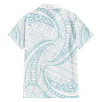 White Sunday Lotu Tamaiti Family Matching Off The Shoulder Long Sleeve Dress and Hawaiian Shirt Polynesian Wave Pastel Cyan LT9 - Polynesian Pride