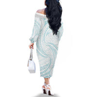 White Sunday Lotu Tamaiti Family Matching Off The Shoulder Long Sleeve Dress and Hawaiian Shirt Polynesian Wave Pastel Cyan LT9 - Polynesian Pride