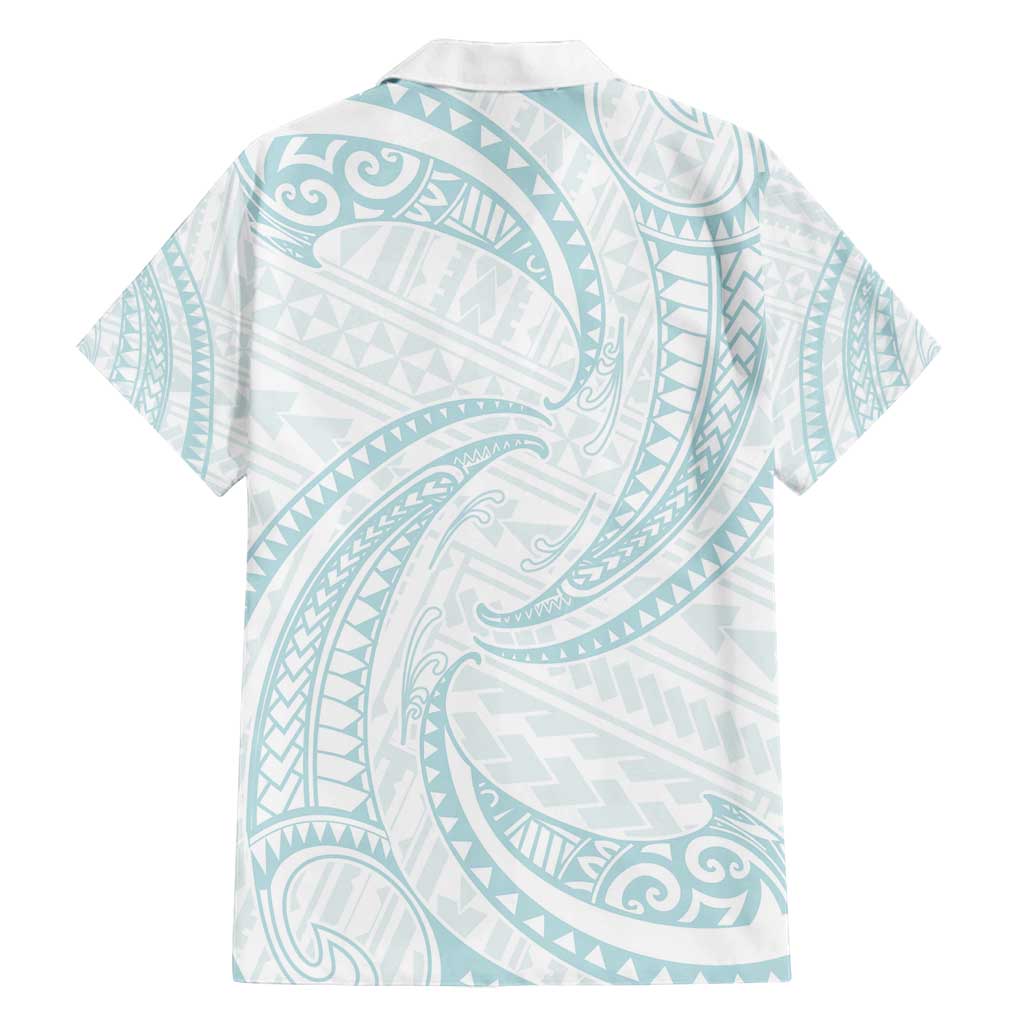 White Sunday Lotu Tamaiti Family Matching Off Shoulder Short Dress and Hawaiian Shirt Polynesian Wave Pastel Cyan LT9 - Polynesian Pride
