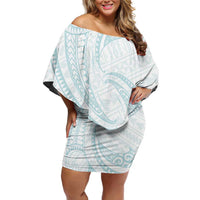 White Sunday Lotu Tamaiti Family Matching Off Shoulder Short Dress and Hawaiian Shirt Polynesian Wave Pastel Cyan LT9 Mom's Dress Cyan - Polynesian Pride