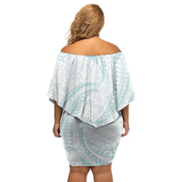 White Sunday Lotu Tamaiti Family Matching Off Shoulder Short Dress and Hawaiian Shirt Polynesian Wave Pastel Cyan LT9 - Polynesian Pride