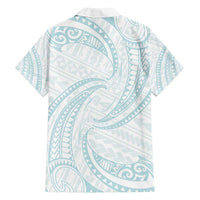 White Sunday Lotu Tamaiti Family Matching Puletasi and Hawaiian Shirt Polynesian Wave Pastel Cyan LT9 - Polynesian Pride