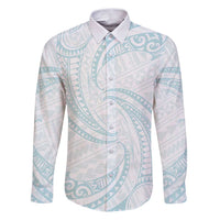 White Sunday Lotu Tamaiti Family Matching Puletasi and Hawaiian Shirt Polynesian Wave Pastel Cyan LT9 Dad's Shirt - Long Sleeve Cyan - Polynesian Pride