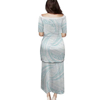 White Sunday Lotu Tamaiti Family Matching Puletasi and Hawaiian Shirt Polynesian Wave Pastel Cyan LT9 - Polynesian Pride